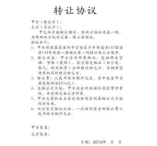 商铺转租合同