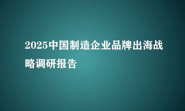 2025中国制造企业品牌出海战略调研报告