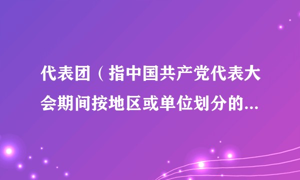 代表团(指中国共产党代表大会期间按地区或单位划分的代表小组)
