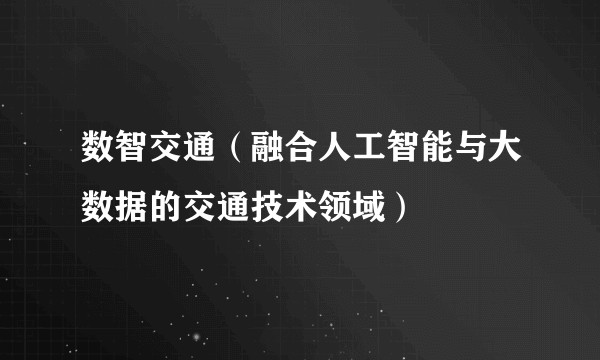 数智交通(融合人工智能与大数据的交通技术领域)