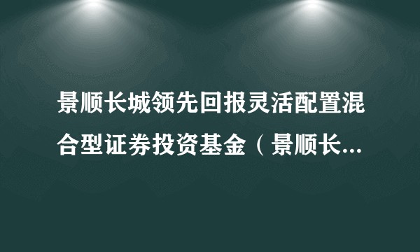 景顺长城领先回报灵活配置混合型证券投资基金（景顺长城领先回报混合C）