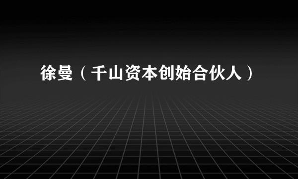 徐曼（千山资本创始合伙人）