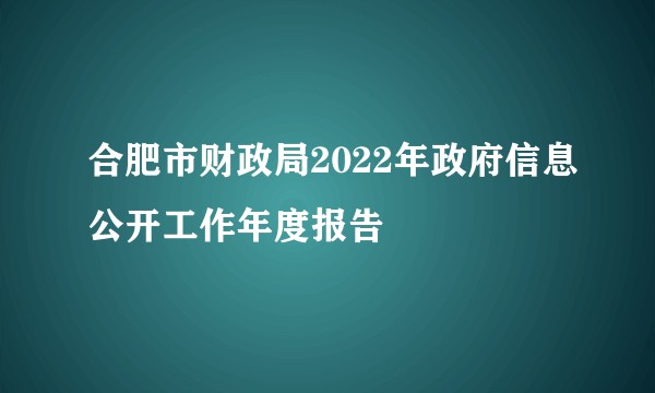 合肥市财政局2022年政府信息公开工作年度报告