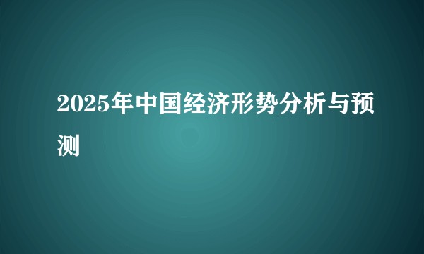2025年中国经济形势分析与预测