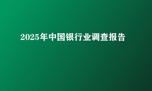 2025年中国银行业调查报告
